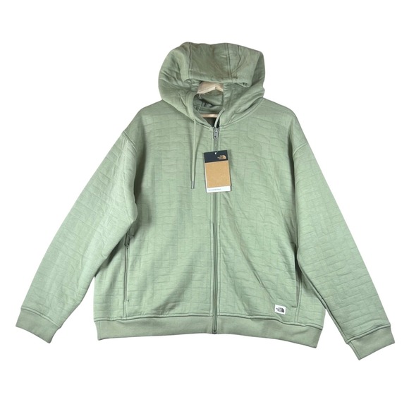 The North Face Tops - The North Face Womens Tea Green Quilted Logo Full Zip Hoodie NF0A7QIN 2X NEW